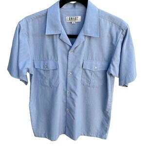 Smart Vintage Blue Short Sleeve Button Up Camp Collar Workwear Shirt Size 85